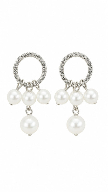 Bubbles Pearl Cluster Hoop Earrings - Silver