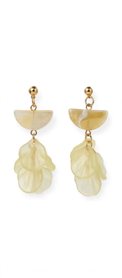 Lemon Petal Shell Layered Drop Earrings