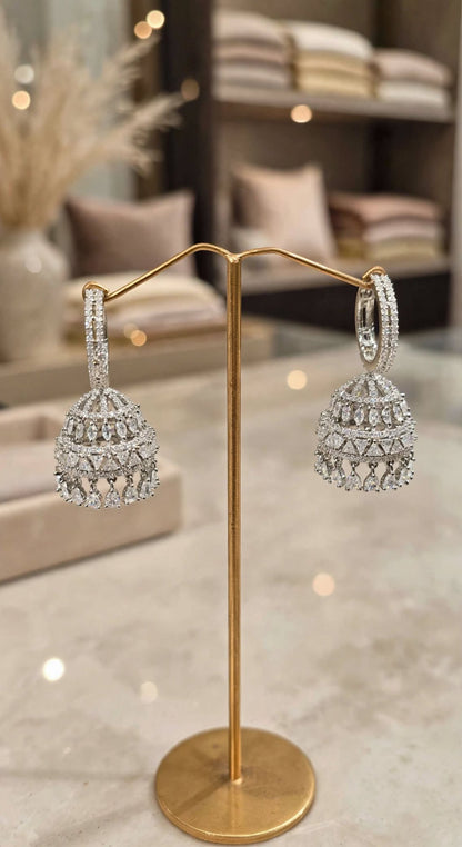 Chandni Diamond Bali Jhumka Earrings - Modern Hoop Style