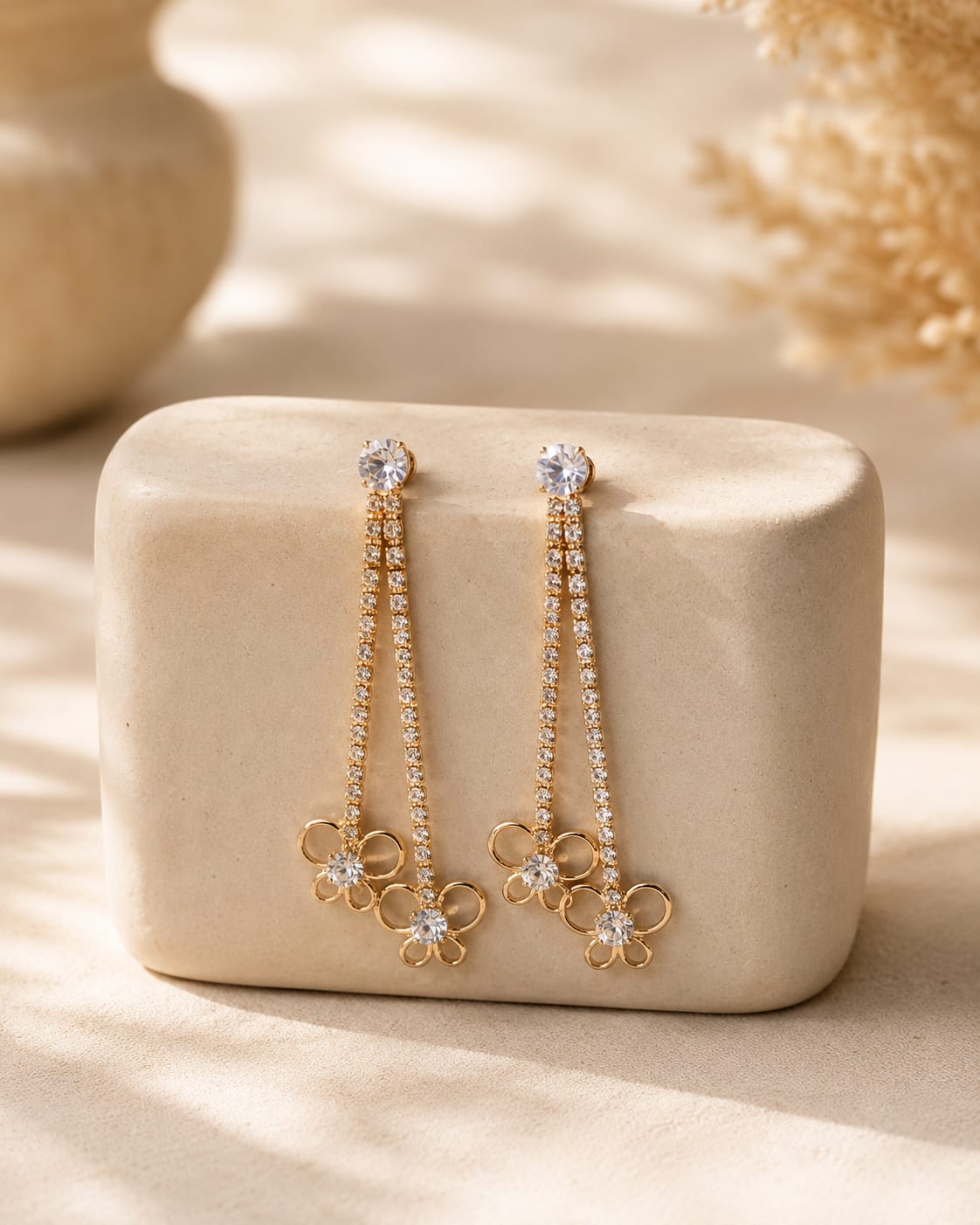 Blossom Double Chain Rhinestone Tassel Earrings