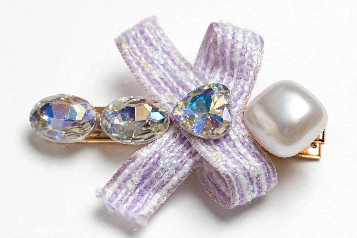 Pearl and Crystal Bow Hair Clips for Baby Girls - 2 Pcs
