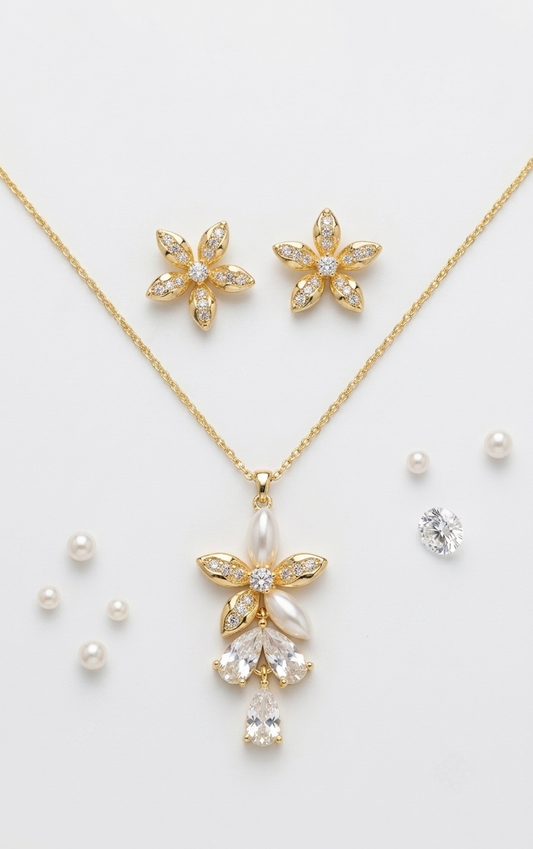Floral Elegance Pearl & Crystal Set