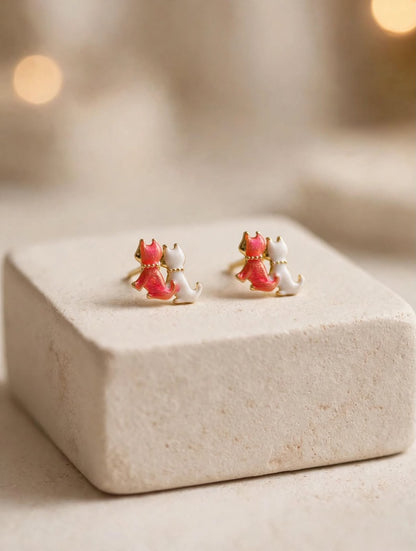 BFF Cuddling Cats Stud Earrings