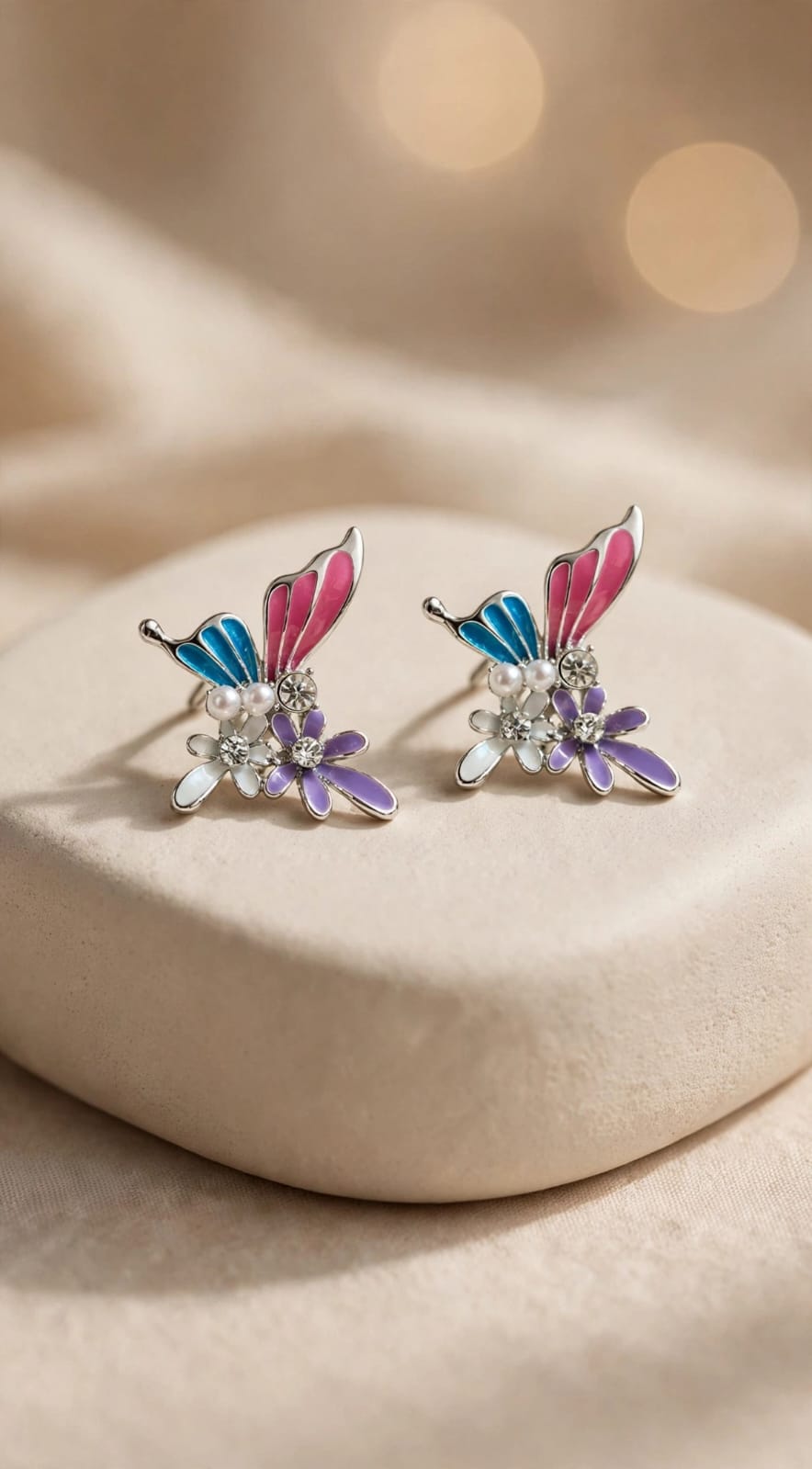 Fairy Garden Butterfly Enamel Flower Stud Earrings