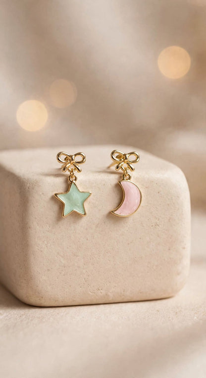 Pastel Star and Moon Mismatched Stud Earrings