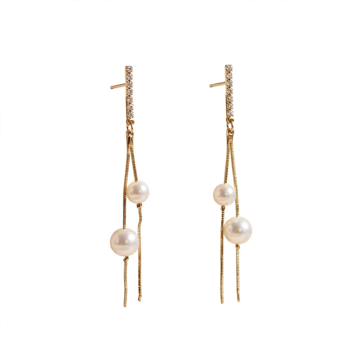 Lumi Double Pearl Floating Chain Earrings - Gold
