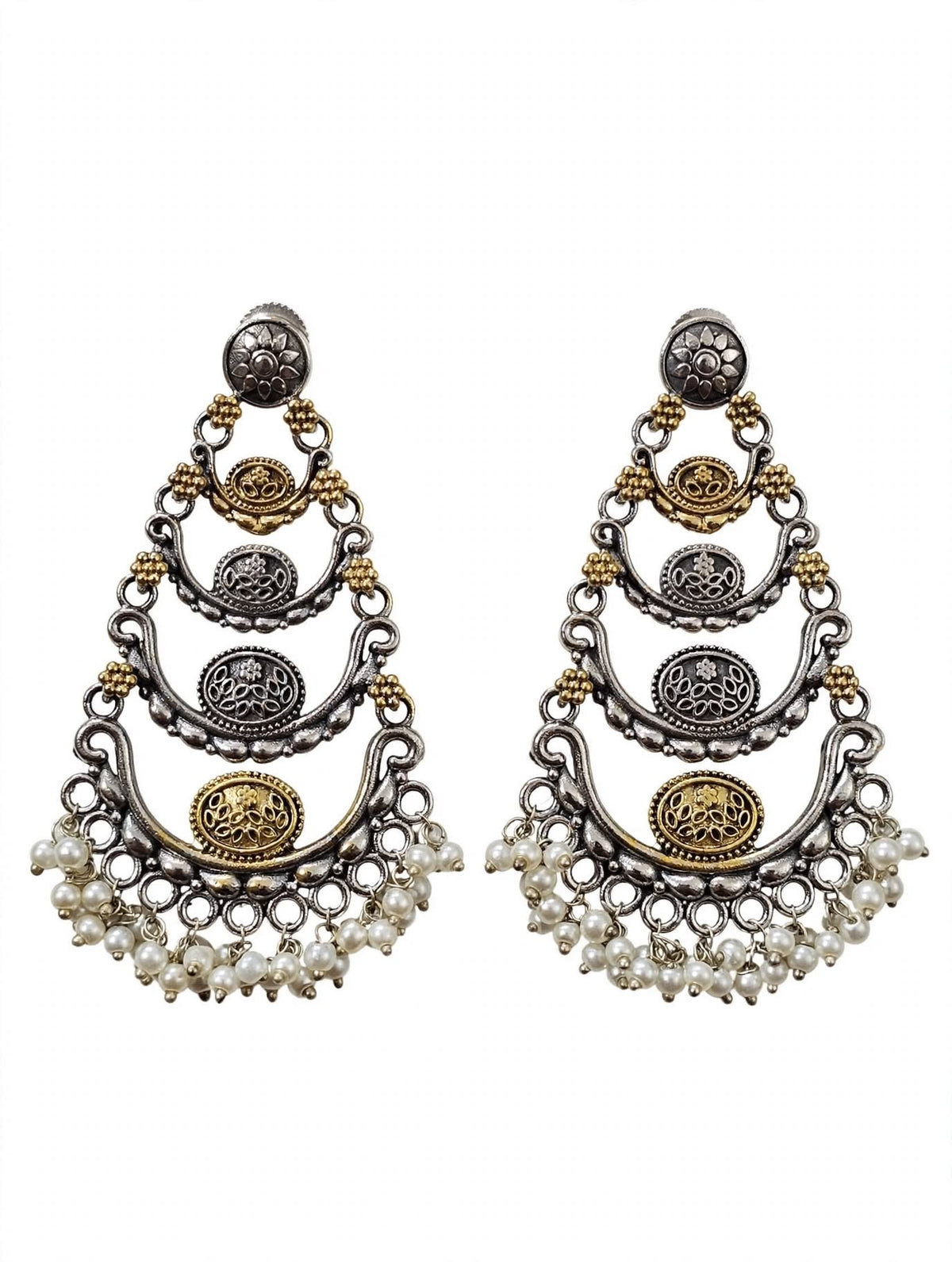 Dual Tone Layered Pearl Chandbali Earrings