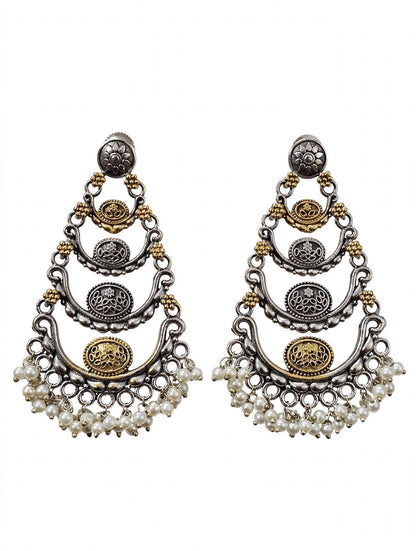 Dual Tone Layered Pearl Chandbali Earrings