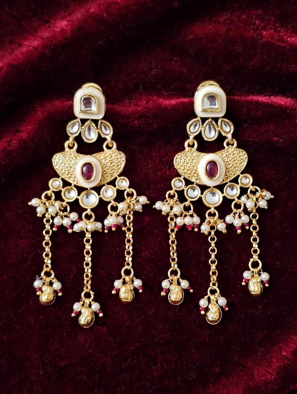 Noor Kundan Chandelier Earrings with Pearl Drops