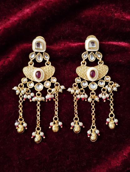Noor Kundan Chandelier Earrings with Pearl Drops