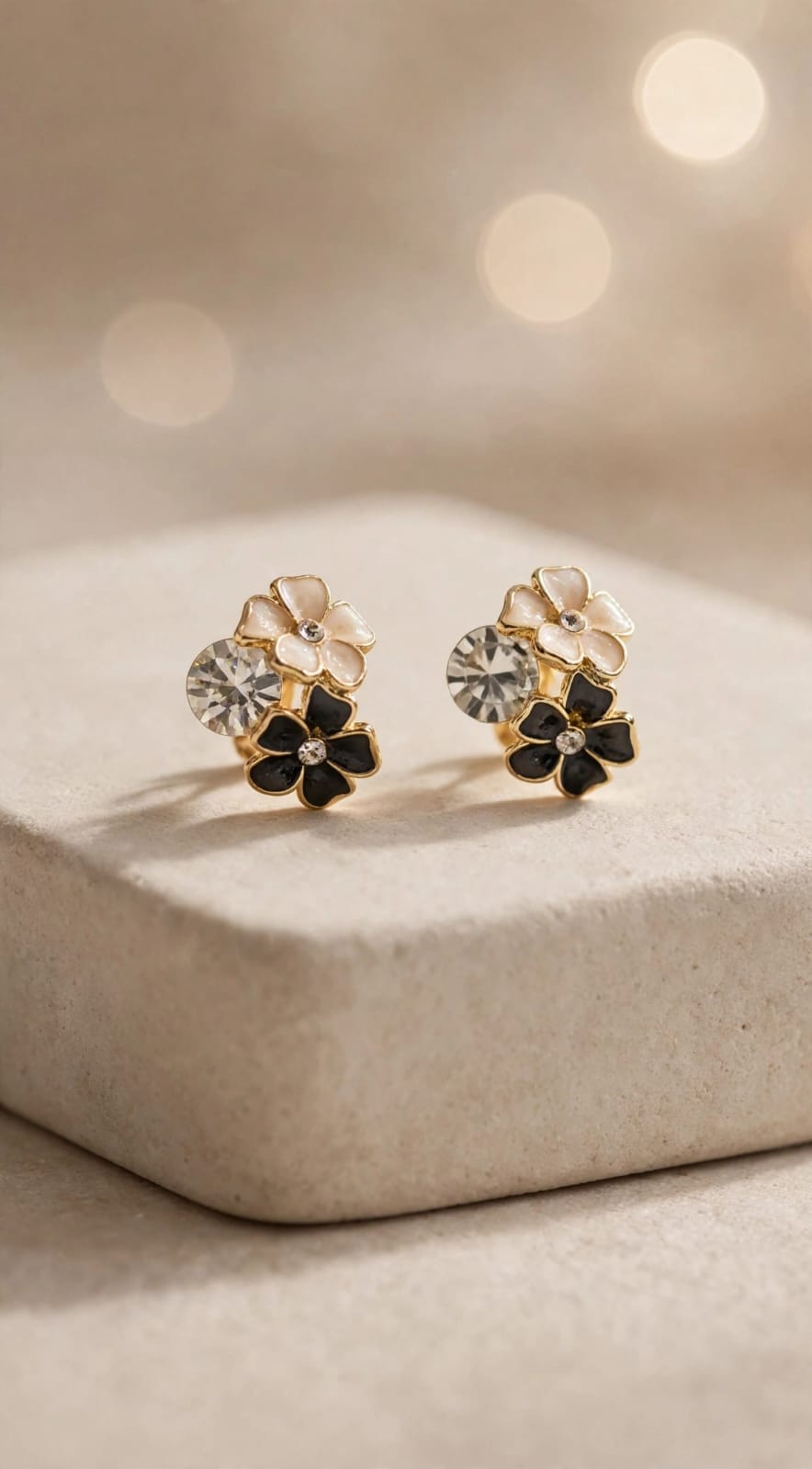 Noir Blossom Trio Flower Crystal Stud Earrings