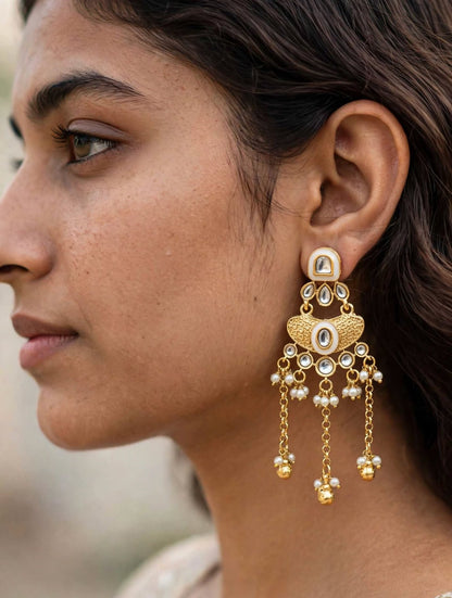 Noor Kundan Chandelier Earrings with Pearl Drops