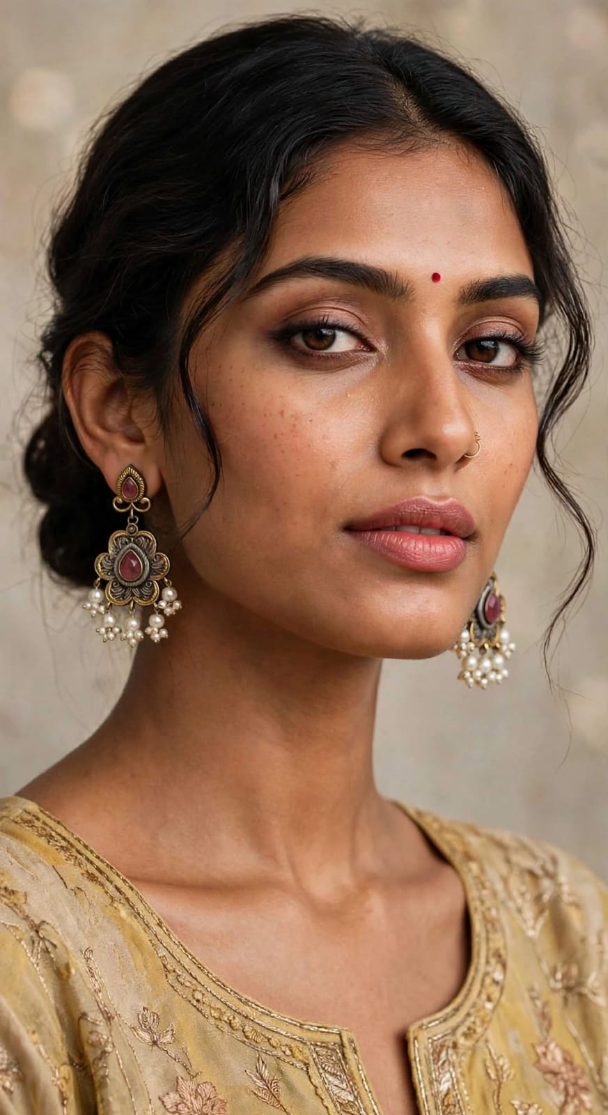 Dual Tone Floral Pearl Earrings With Stone