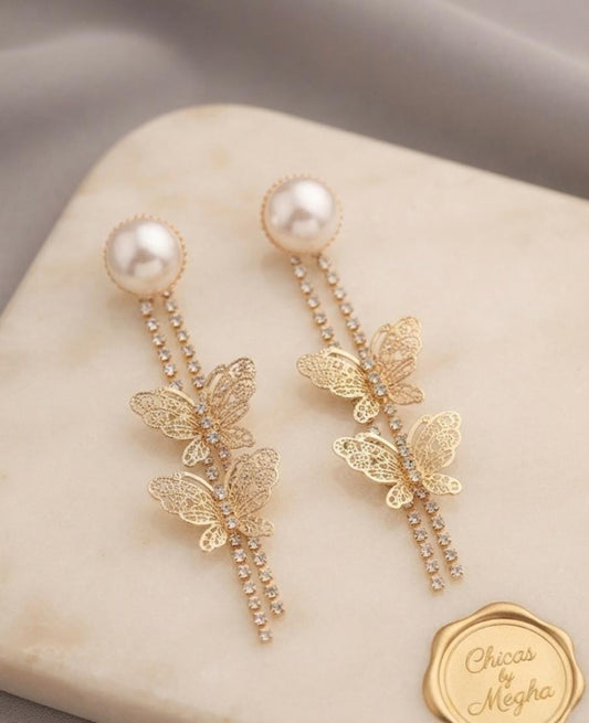 Golden Monarch Pearl Statement Earrings