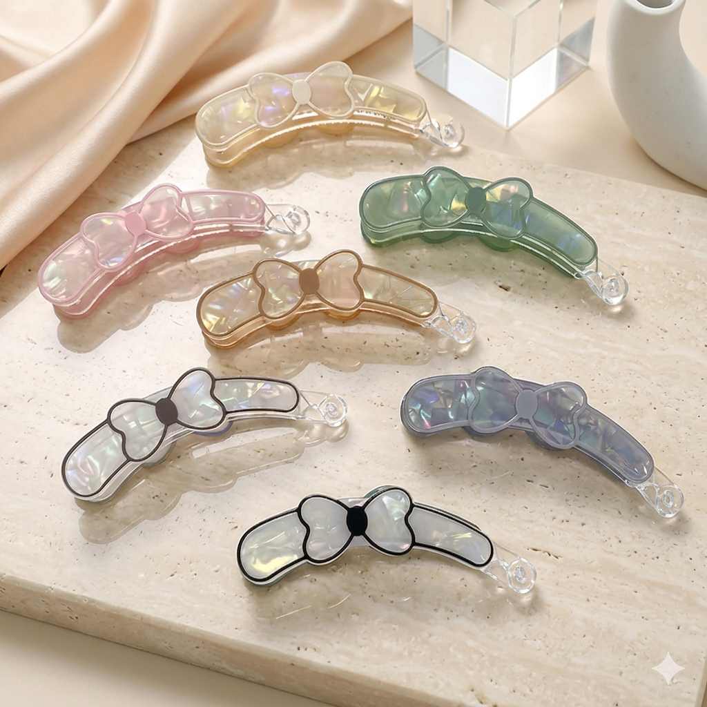 The Lumina Iridescent Bow Banana Clip
