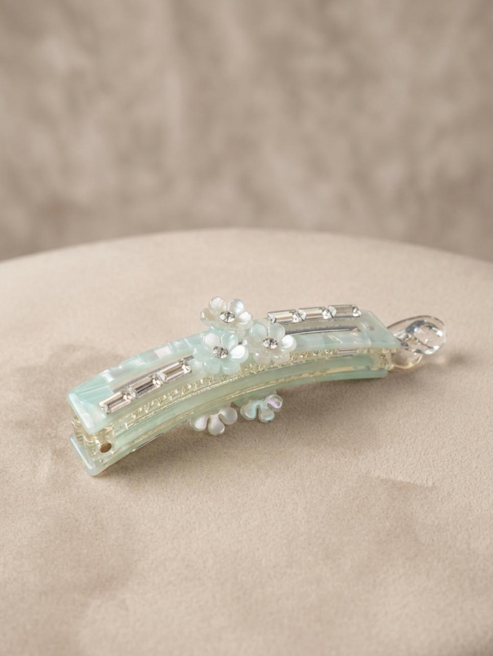 The Aurora Crystal & Blossom Petite Banana Clip