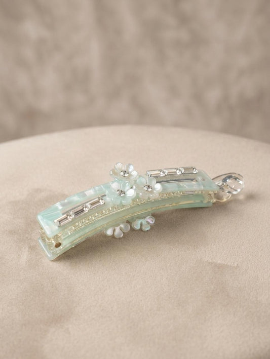 The Aurora Crystal & Blossom Petite Banana Clip