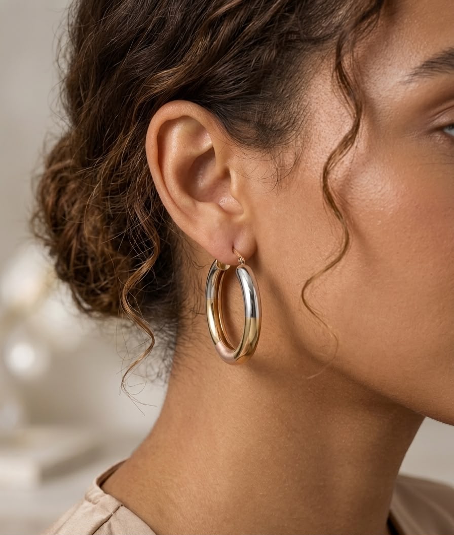 The Tri-Tone Chunky Hoop Earrings