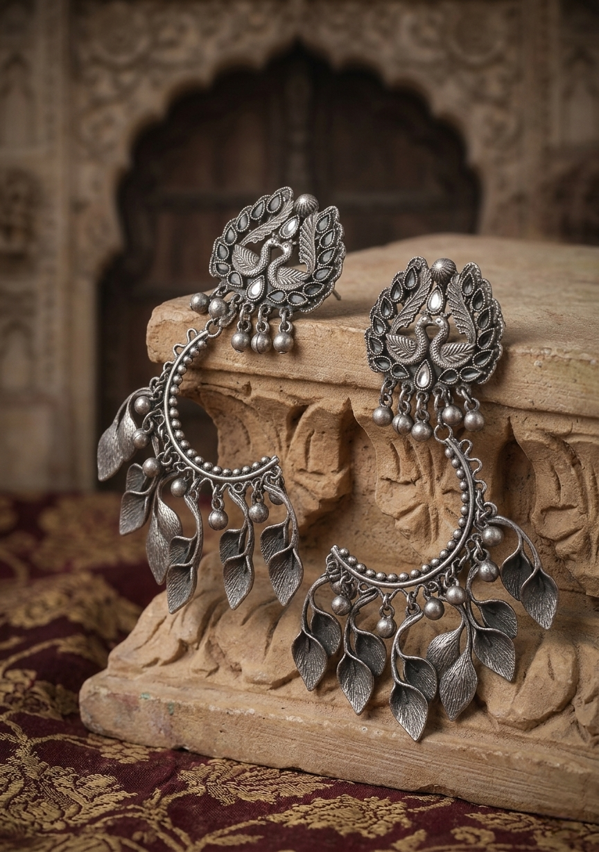 Mayura Leaf Crescent Earrings