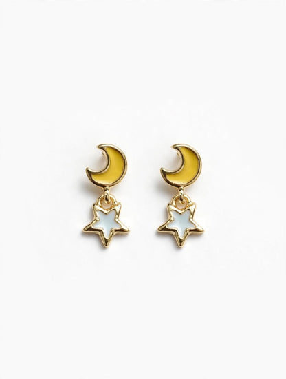 Moon & Star Drop Celestial Charm Earrings