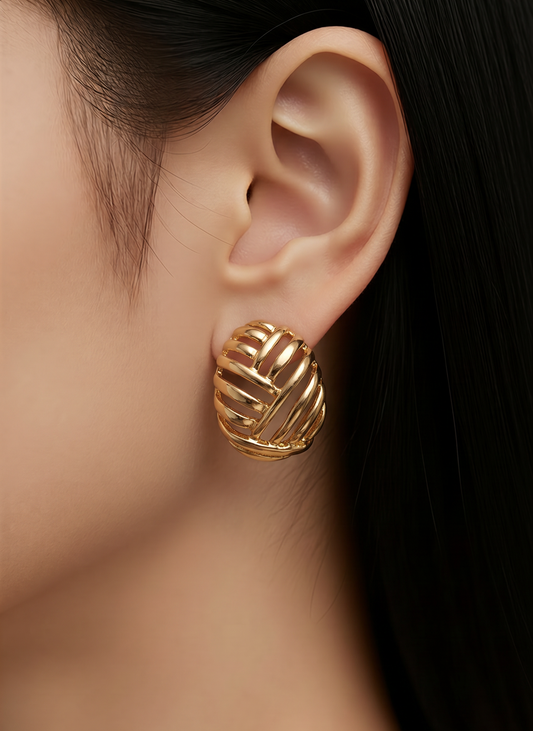 Gold Cage Stud Earrings