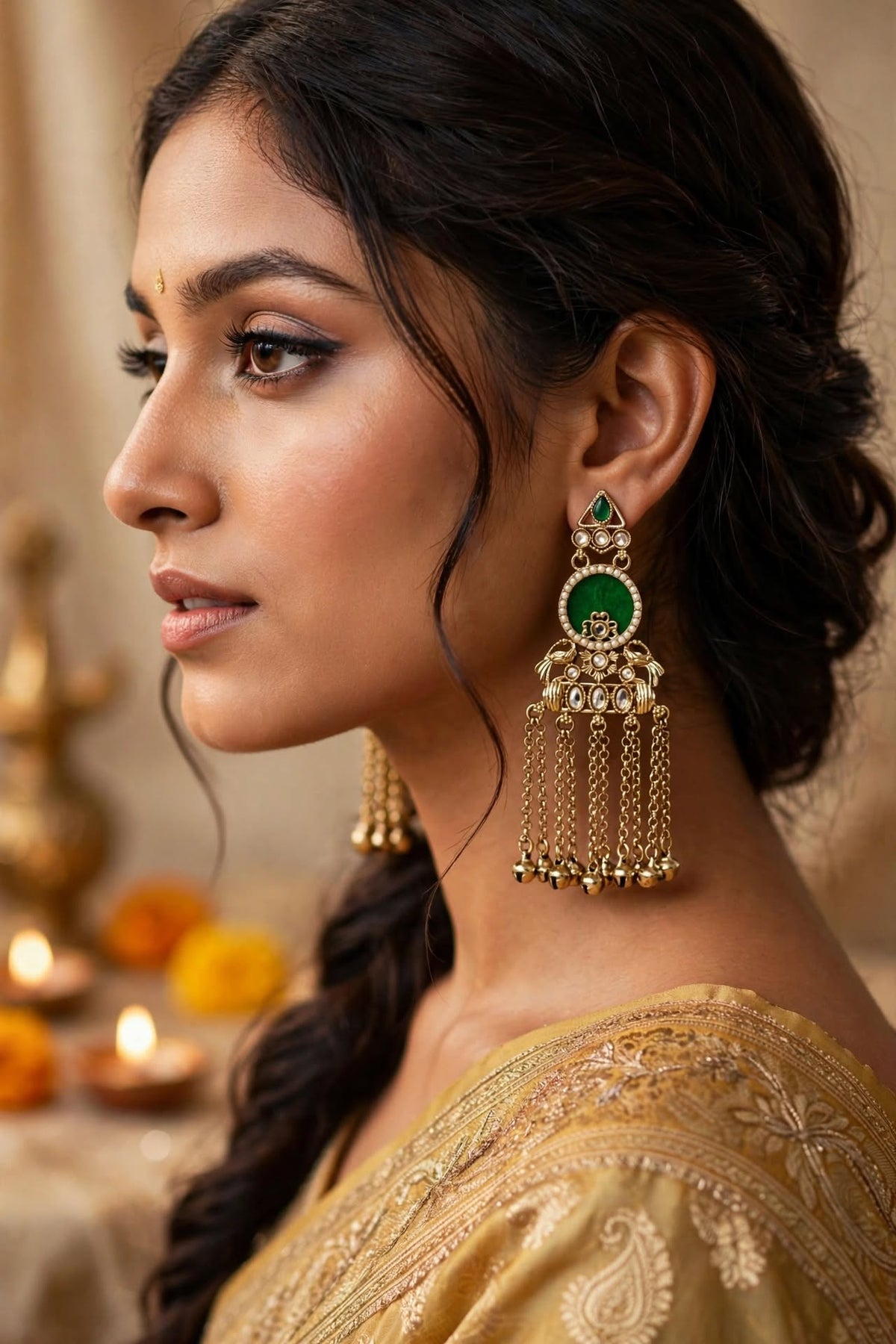 Gold Tassel Earrings with Ghungroo