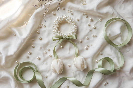 Pearl Cluster with Tulip Ribbon Ponytail Holder