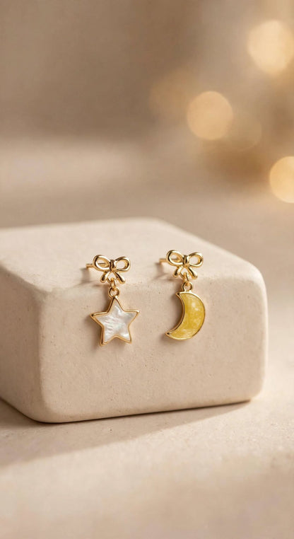Pastel Star and Moon Mismatched Stud Earrings