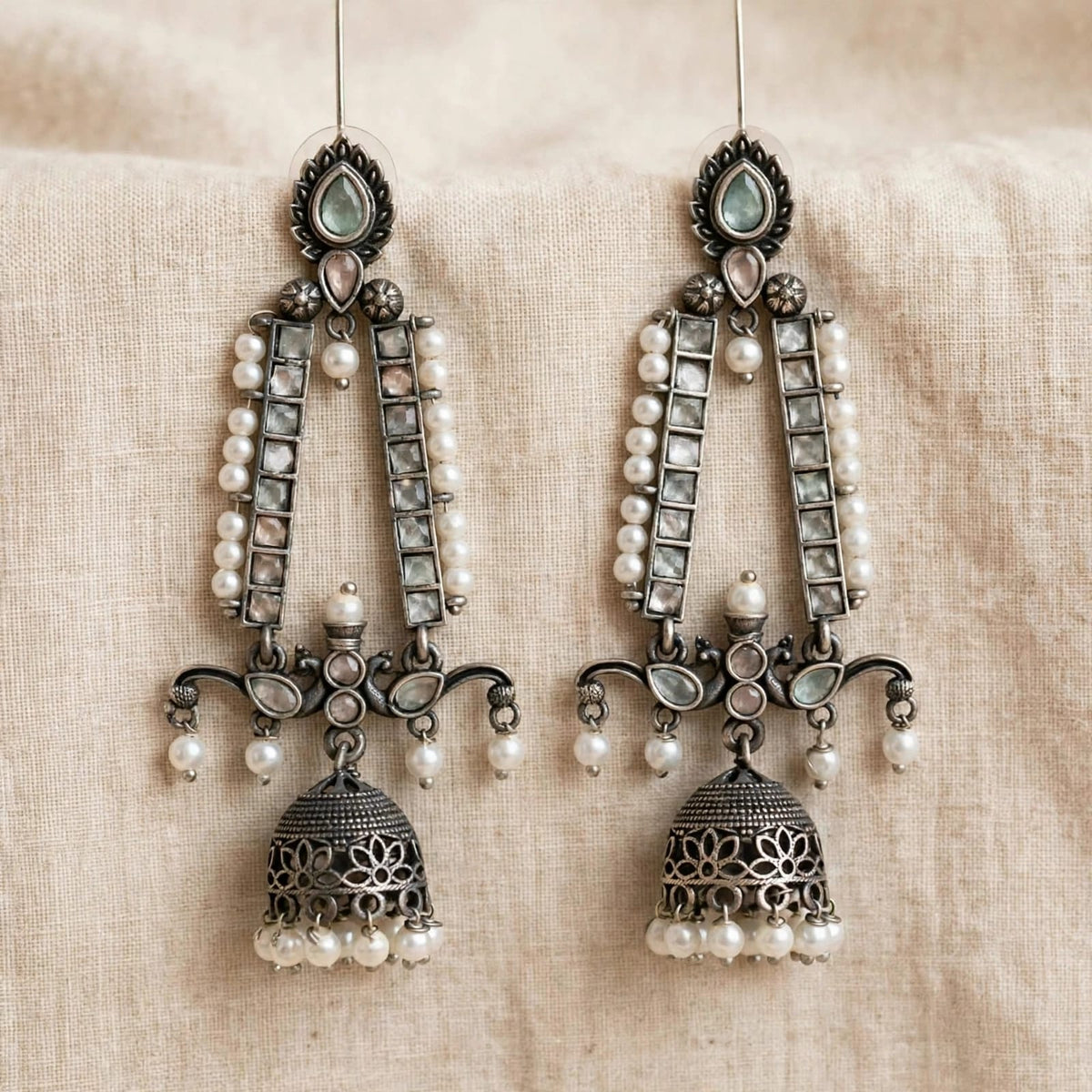 Meher Long Chandelier Jhumka Oxidized Earrings