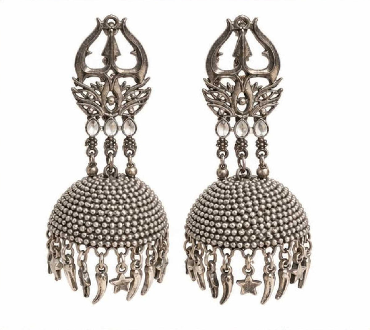 Noor Tara Oxidized Silver Boho Jhumka Earrings