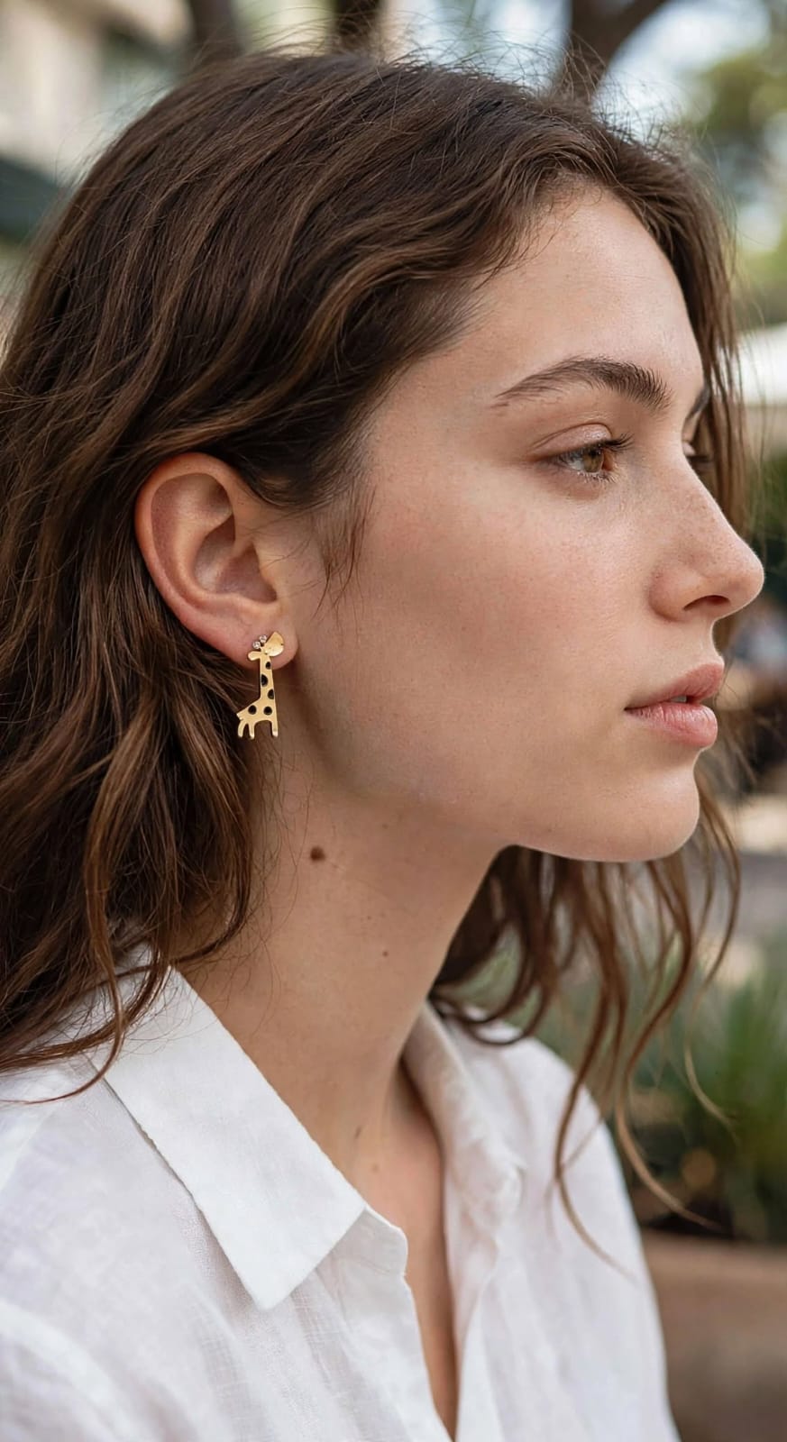 Giraffe Sky Blue Enamel Stud Earrings with Crystal Horns