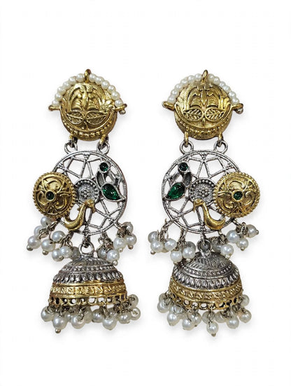 Dual Tone Peacock Jhumka Earrings
