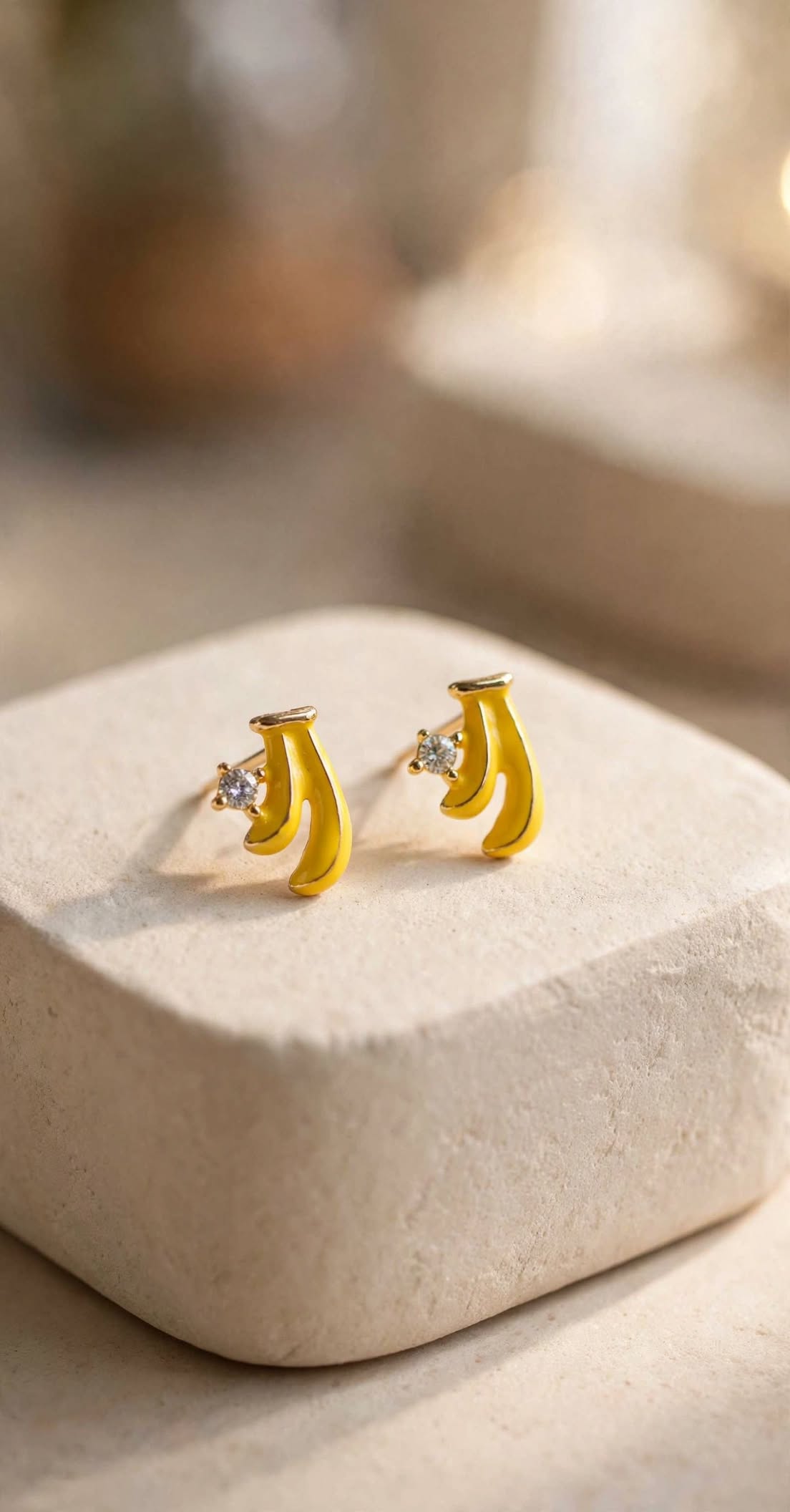 Yellow Enamel Banana with Crystal Charm Studs