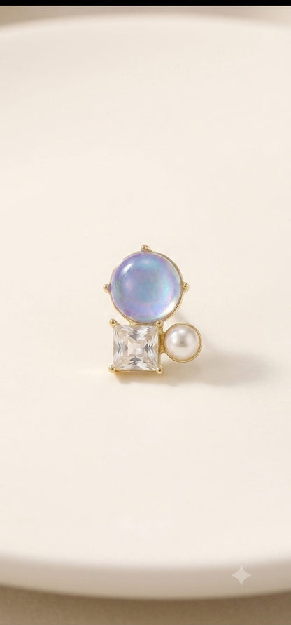 Aura Moonstone Crystal Cluster Stud Earrings