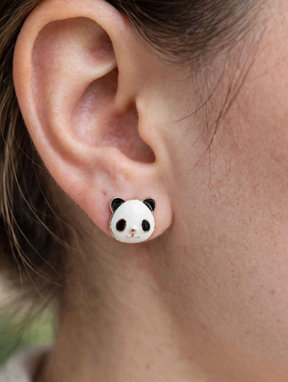 Cute Panda Face Enamel Stud Earrings