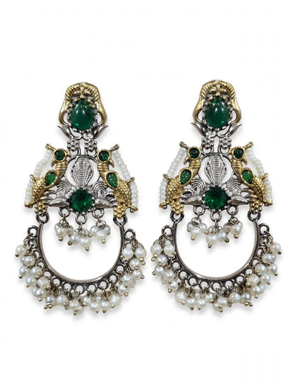 Chandbali Earrings Mayuri Dual-Tone Peacock
