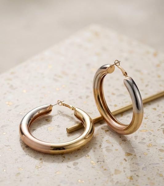 The Tri-Tone Chunky Hoop Earrings
