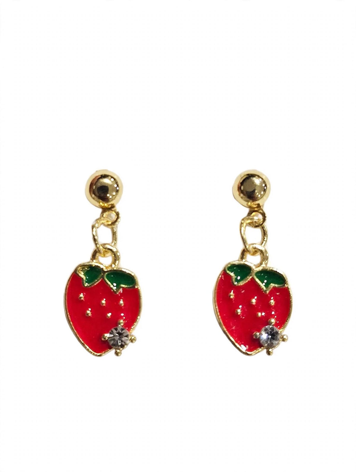 Red Strawberry Enamel Crystal Drop Earrings