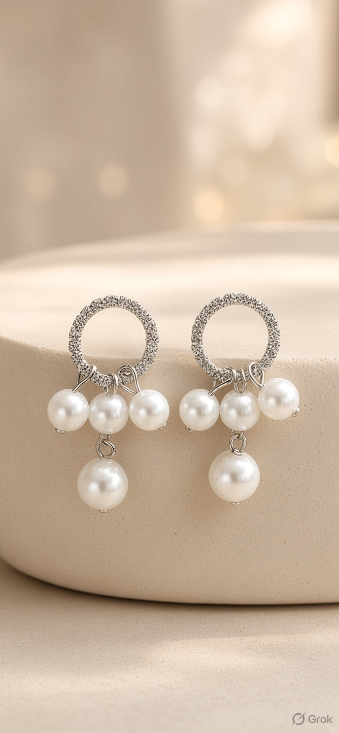 Bubbles Pearl Cluster Hoop Earrings - Silver