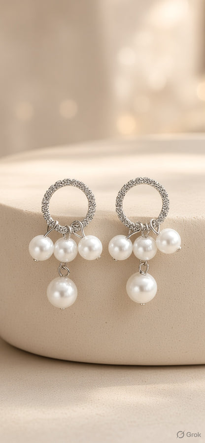 Bubbles Pearl Cluster Hoop Earrings - Silver