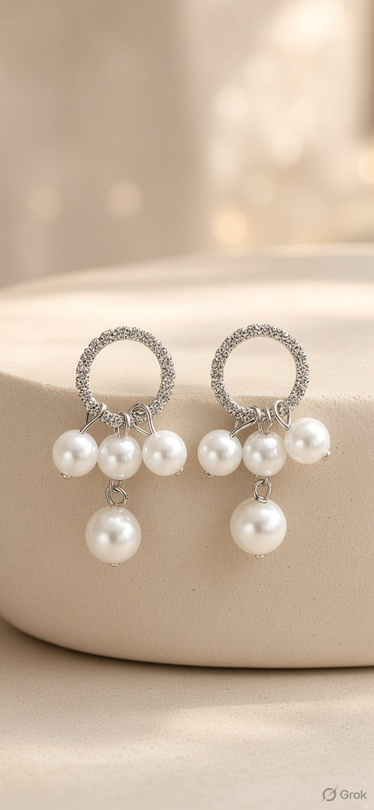 Bubbles Pearl Cluster Hoop Earrings - Silver
