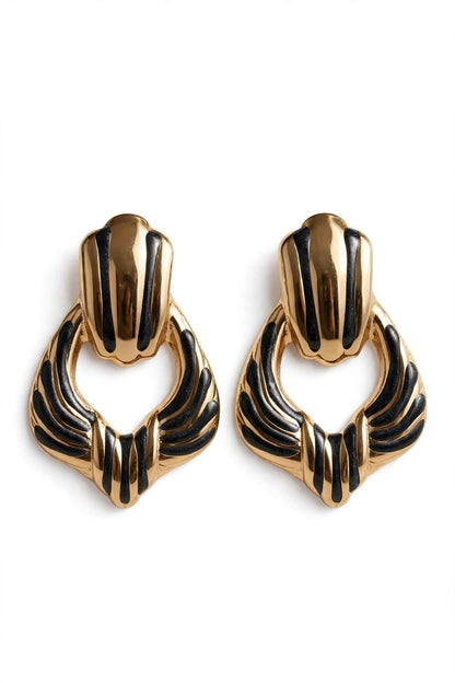 Noir Vintage Enamel Statement Earrings Gold & Black
