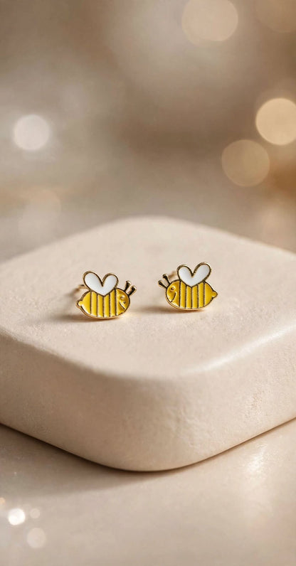 Buzzie the Bee - Yellow & White Enamel Stud Earrings
