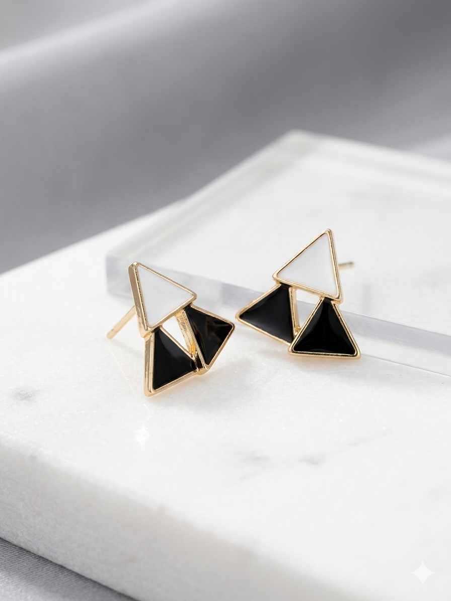 Tri-Triangle Enamel Stud Earrings