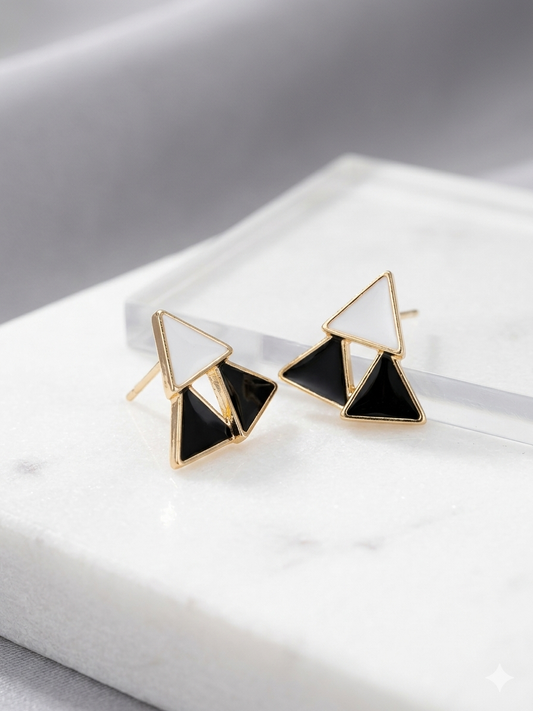 Tri-Triangle Enamel Stud Earrings