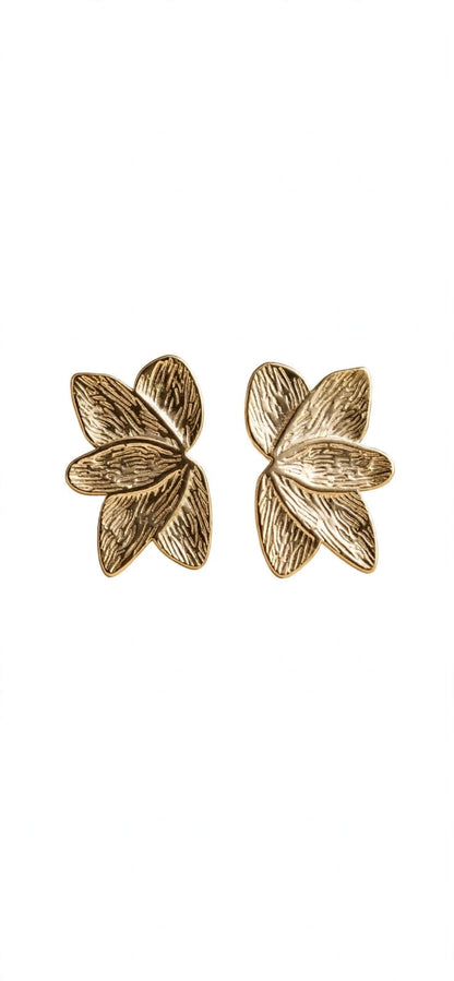Petal Textured Bloom Stud Earrings - Gold