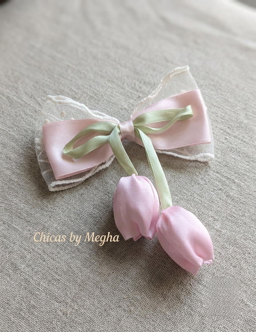 The Lace Tulip Ribbon Hair Bow