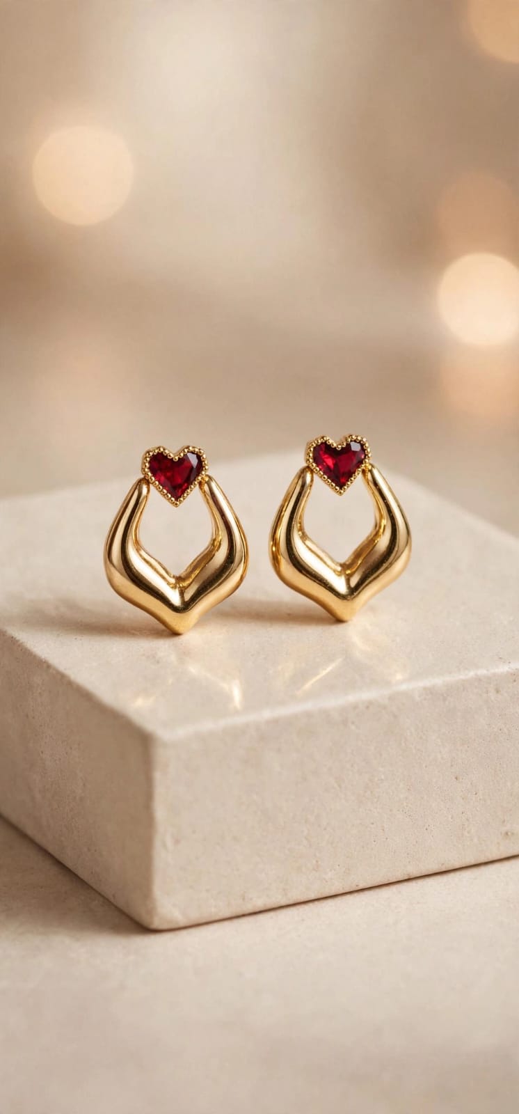 Amour Heart Sculpted Gold Drop Earrings