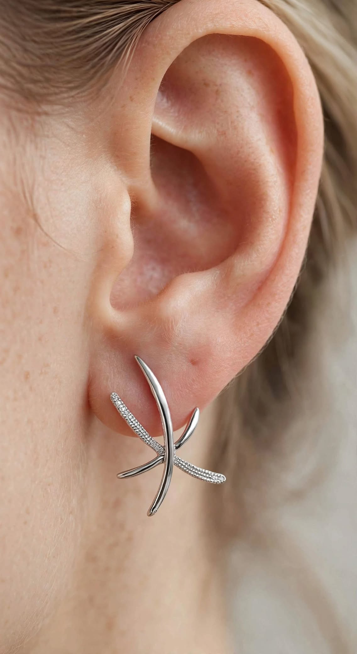 Aurora Crossover Ear Silver Starburst Earrings