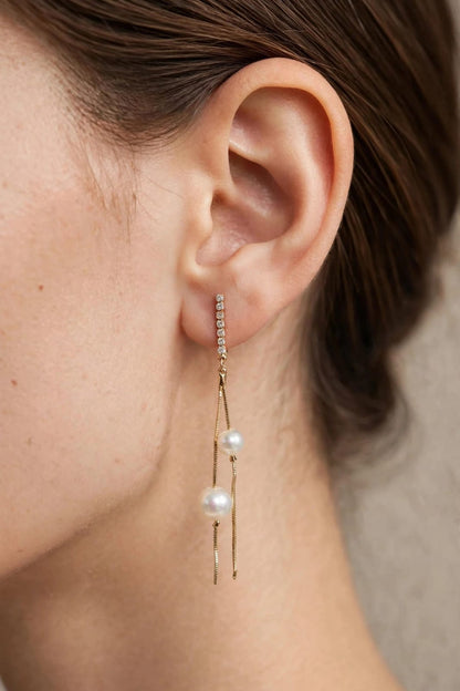 Lumi Double Pearl Floating Chain Earrings - Gold